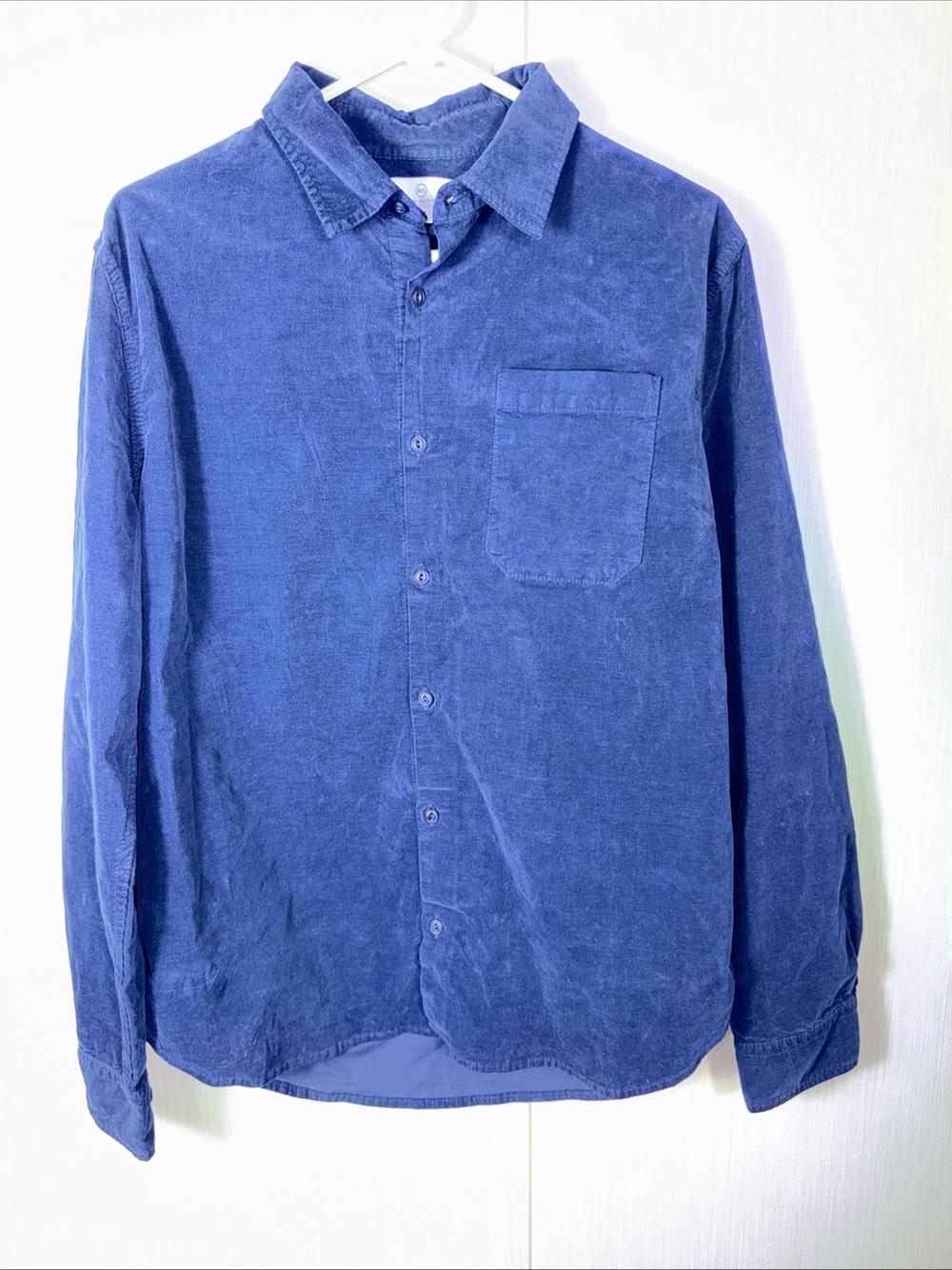 AG Adriano Goldschmied Shirt Mens M USA Micro Corduroy Navy Blue Career